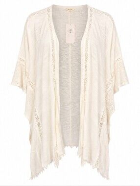 POL | NWT Ivory Cotton Knit Crochet Lace Boho Swim Cover Up Cardigan | M